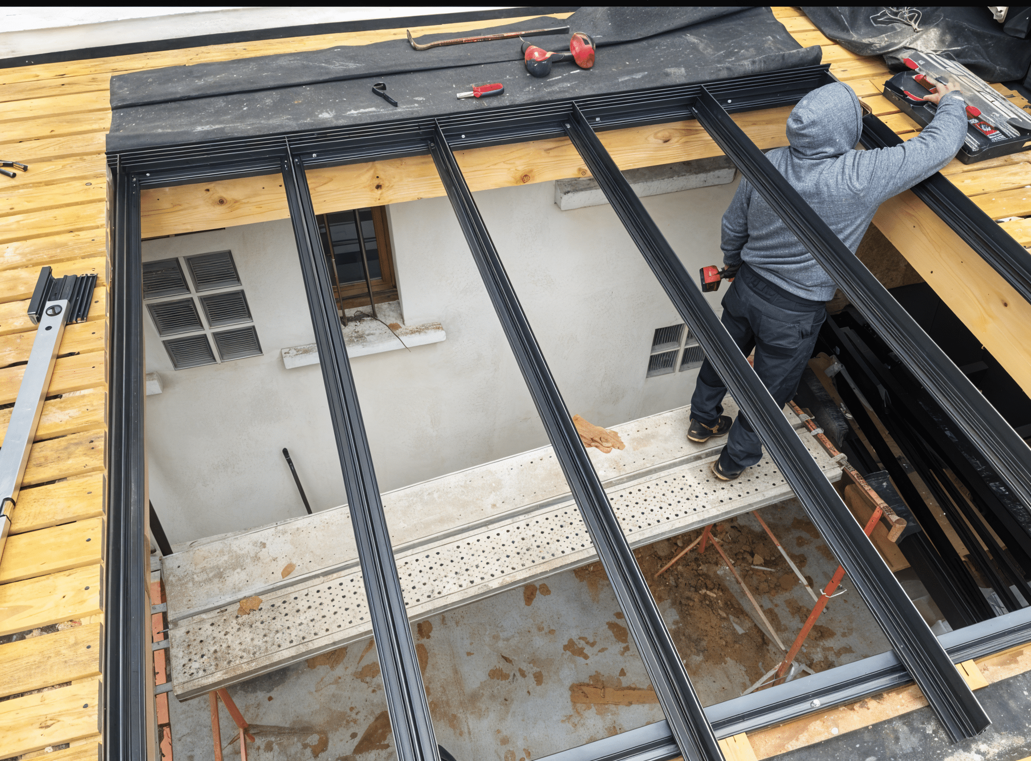 installateur verrière de toit intégration avec membrane pour assurer Etanchéité périphérique des verrières de toit